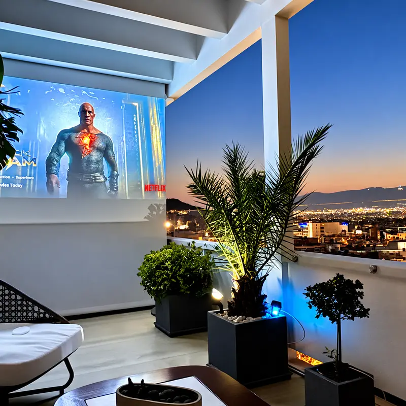 The private outdoor sky cinema at the Penthouse Residence